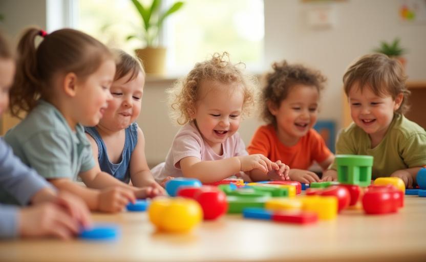Smiling children engaged in play and learning